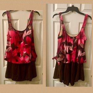 Tropical Escape Pink & Brown Skirted Swimsuit
